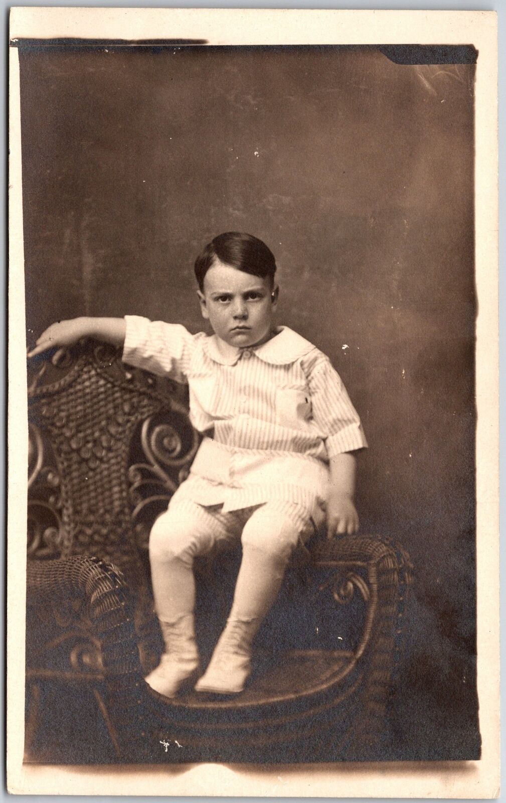 Small Child Photograph White Dress on Chair RPPC Photo Postcard
