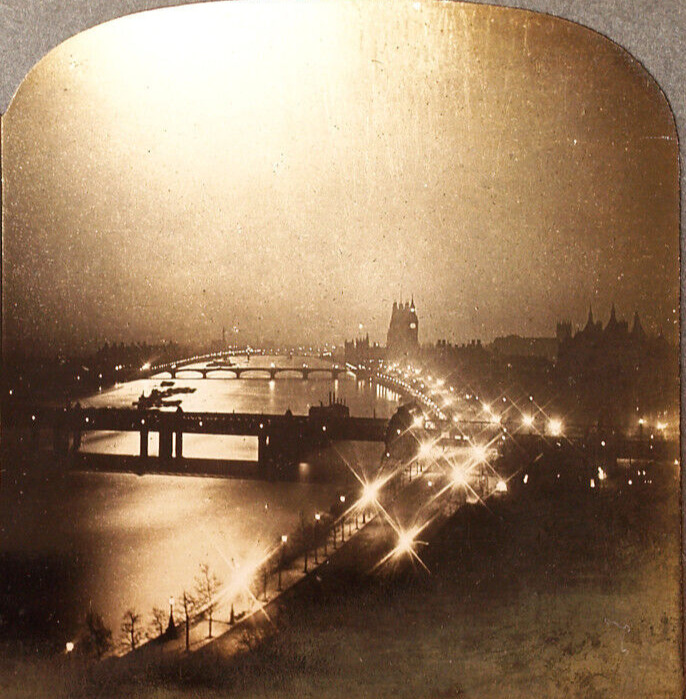 Keystone Stereoview Thames at Night, London, England from a 72 Card Set #13101