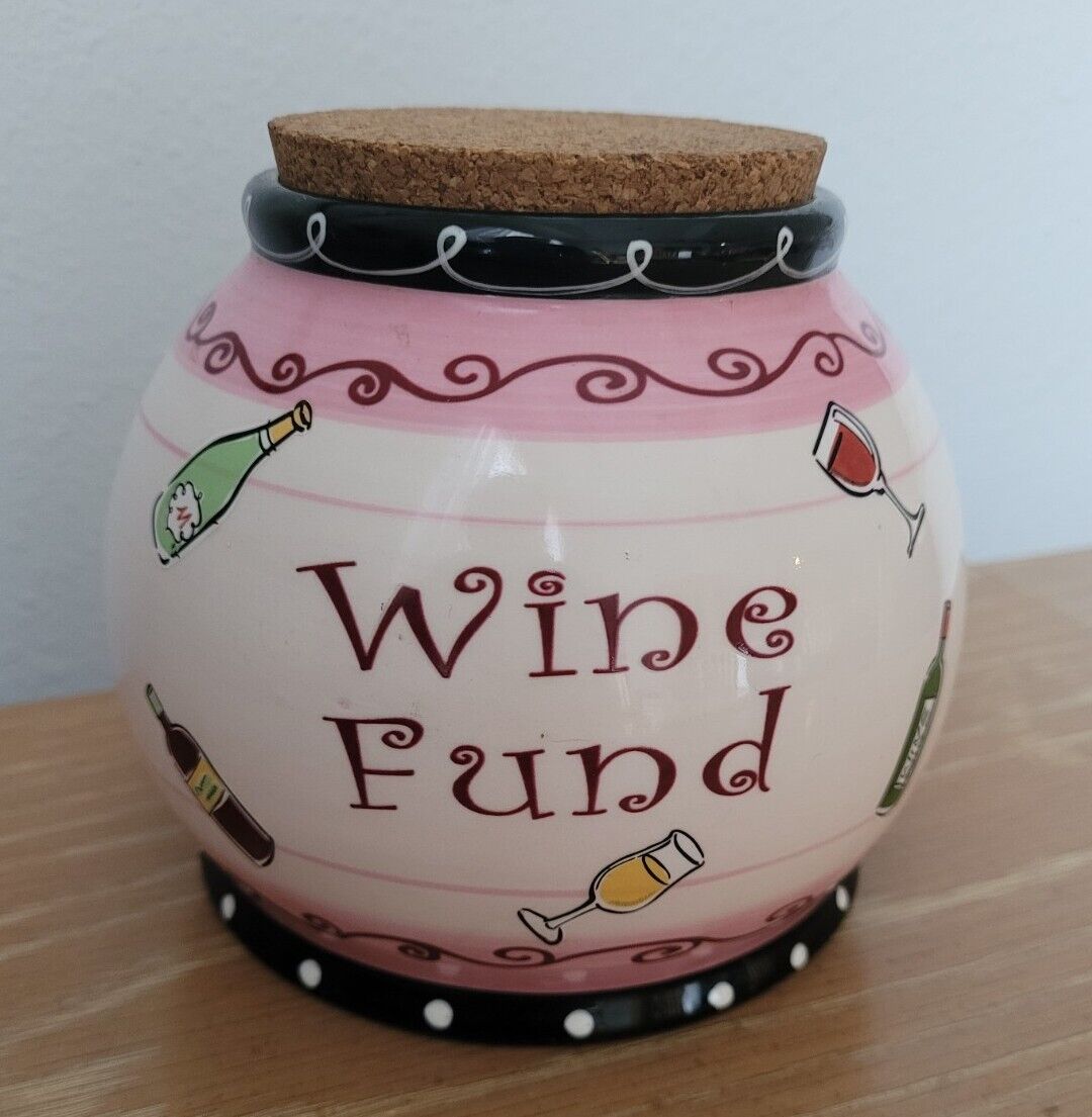 Bella Casa By Ganz Wine Fund Ceramic Cash Jar With Cork Lid