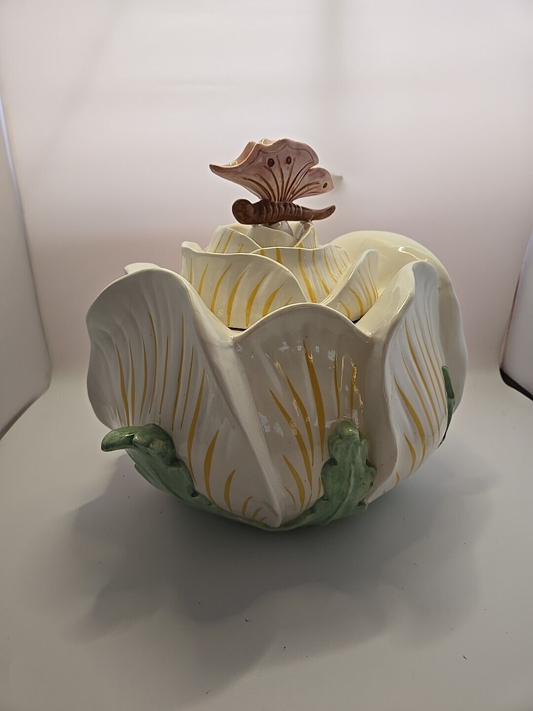 Ceramic Floral Cookie Jar With Butterfly & Flower Accent Lid \