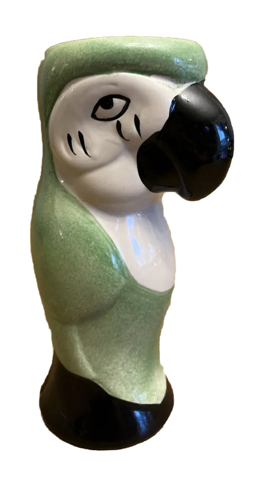 Vintage Tiki Parrot Bird Vase Cup 8” Inch Green DW12G Ceramic