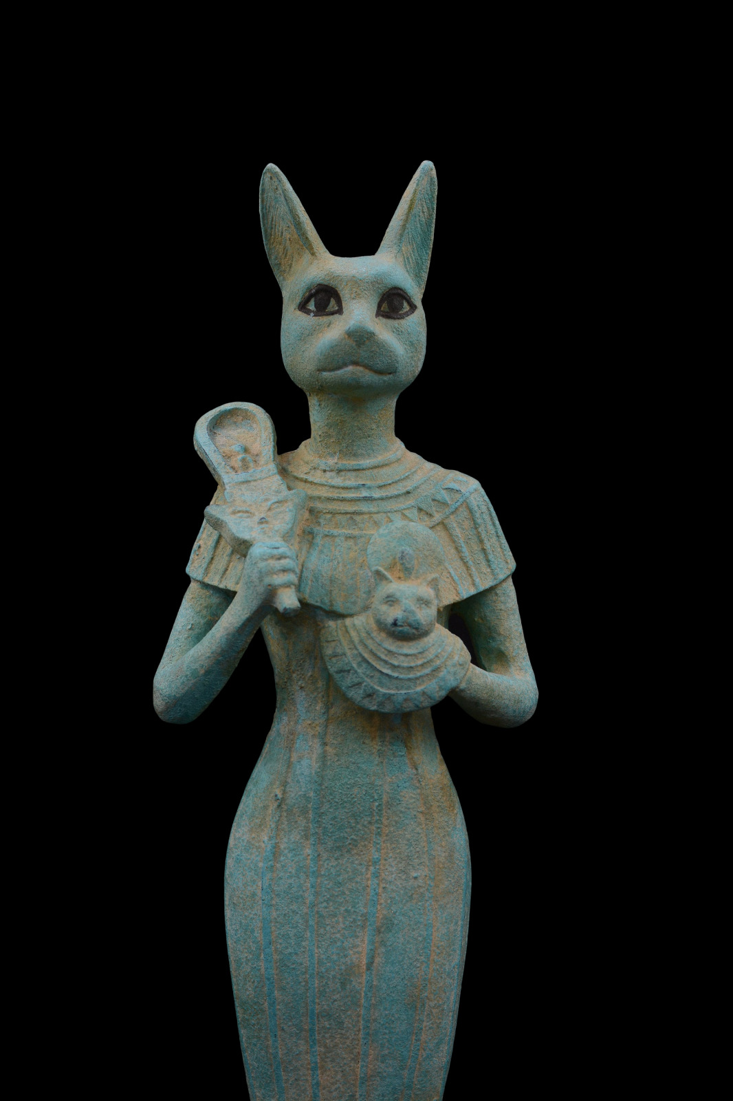 RARE ANTIQUE ANCIENT EGYPTIAN Statue Goddess Bastet Cat Holding Ankh Heavy Stone
