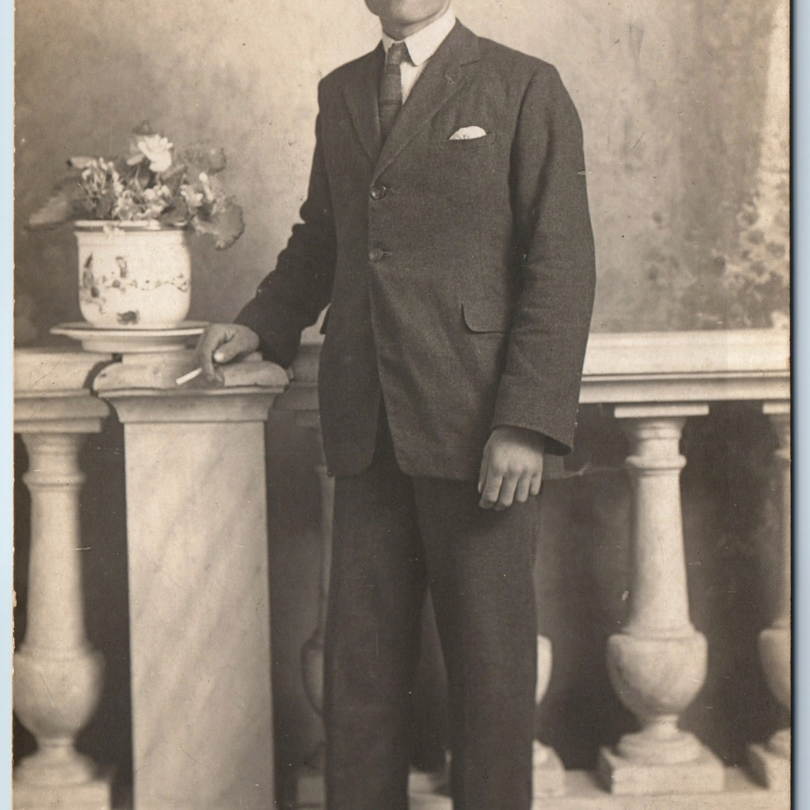c1910s Italy Man Portrait w/ Cigarette RPPC Handsome Slick Italian Guy Suit A212