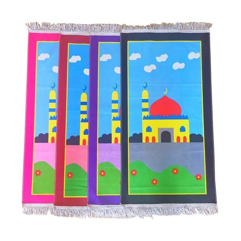 Kids Islamic Janamaz Prayer Rug Muslim Salah Namaz Sajadah Mat Design For Child