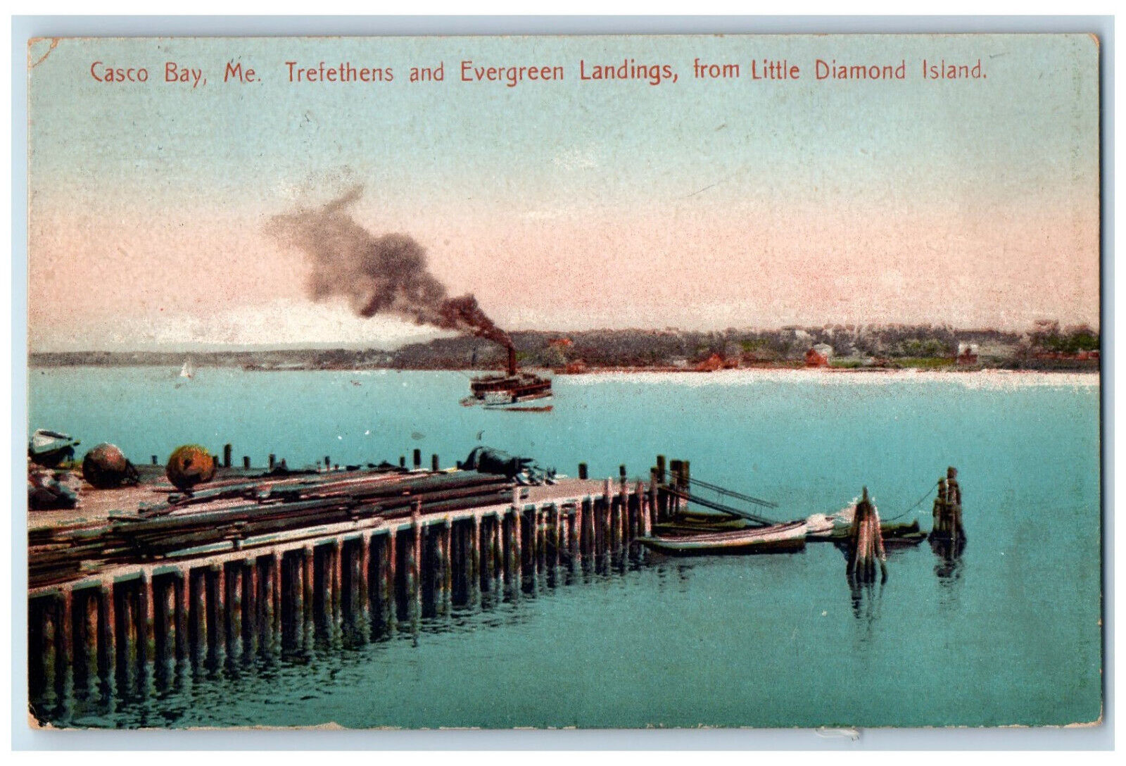 1912 Trefethens and Evergreen Landings from Little Diamond Island ME Postcard