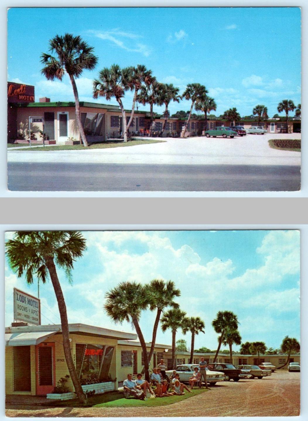 2 Postcards DAYTONA BEACH, Florida FL ~ Roadside LODI MOTEL c1950s-60s Cars
