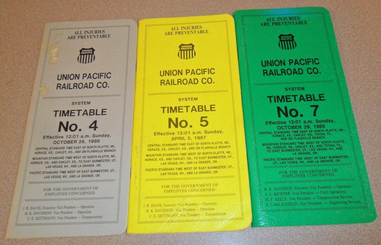 3 Vintage 1986 1987 1989 UNION PACIFIC RAILROAD CO. System Timetables No. 4 5 7