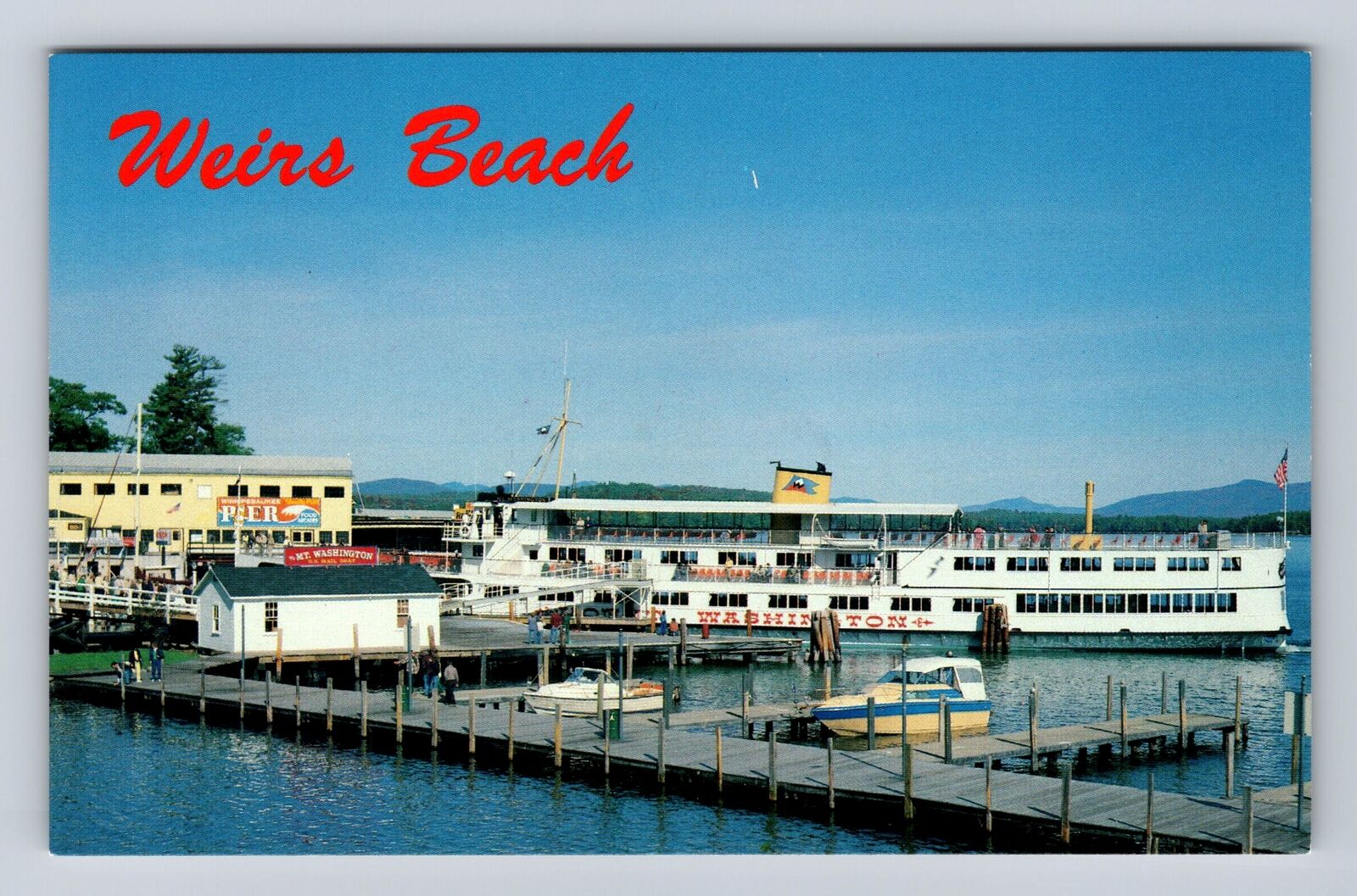 Weirs Beach NH-New Hampshire, M V Mount Washington Boat, Vintage Postcard