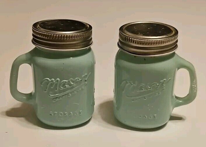 Mason Glass Aqua Blue Salt and Pepper Shakers, Pre-owned