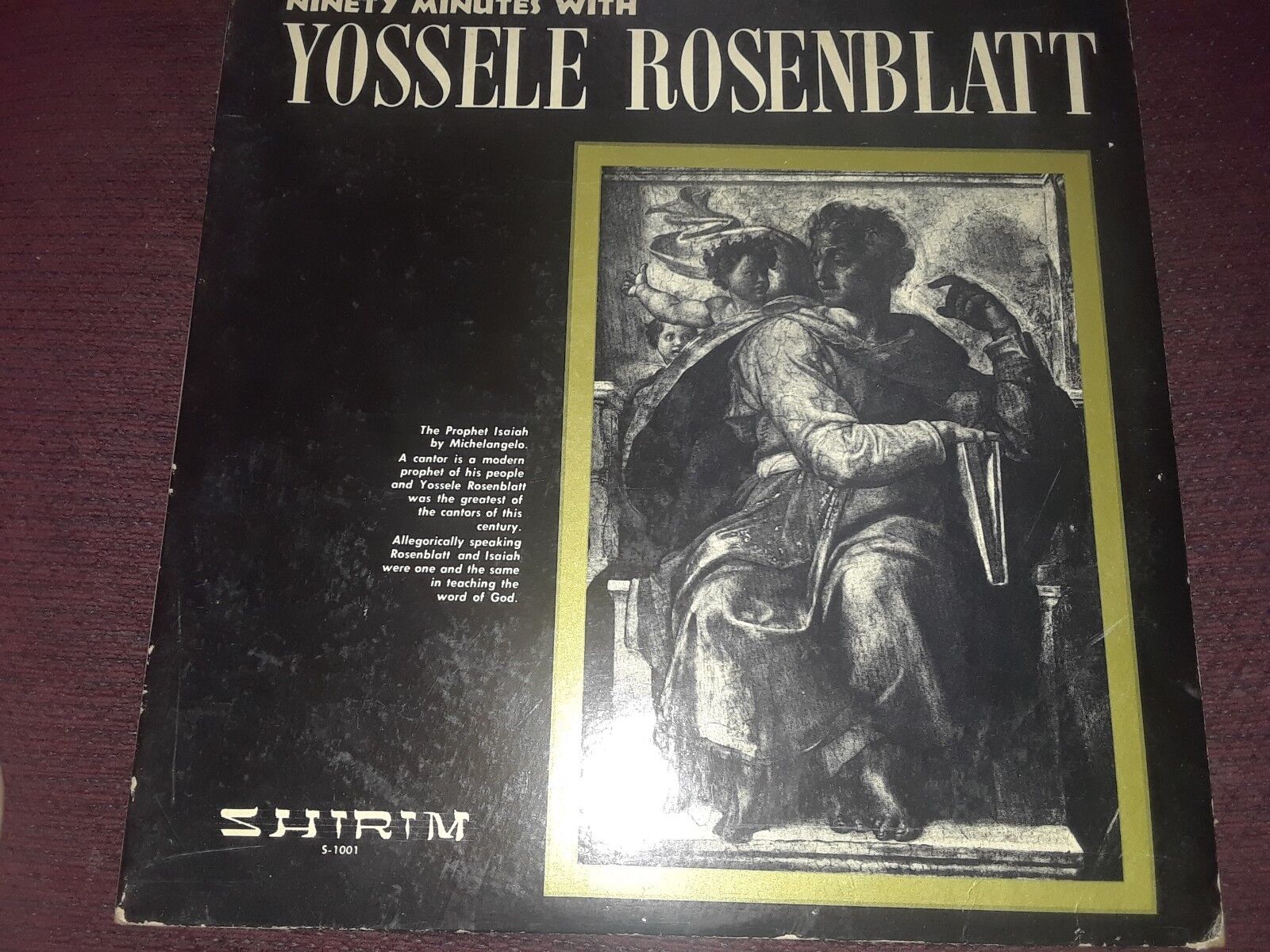 RARE ORIGINAL 1950's 90 MINUTES WITH YOSSELE ROSENBLATT SHIRIM 2 RECORD SET