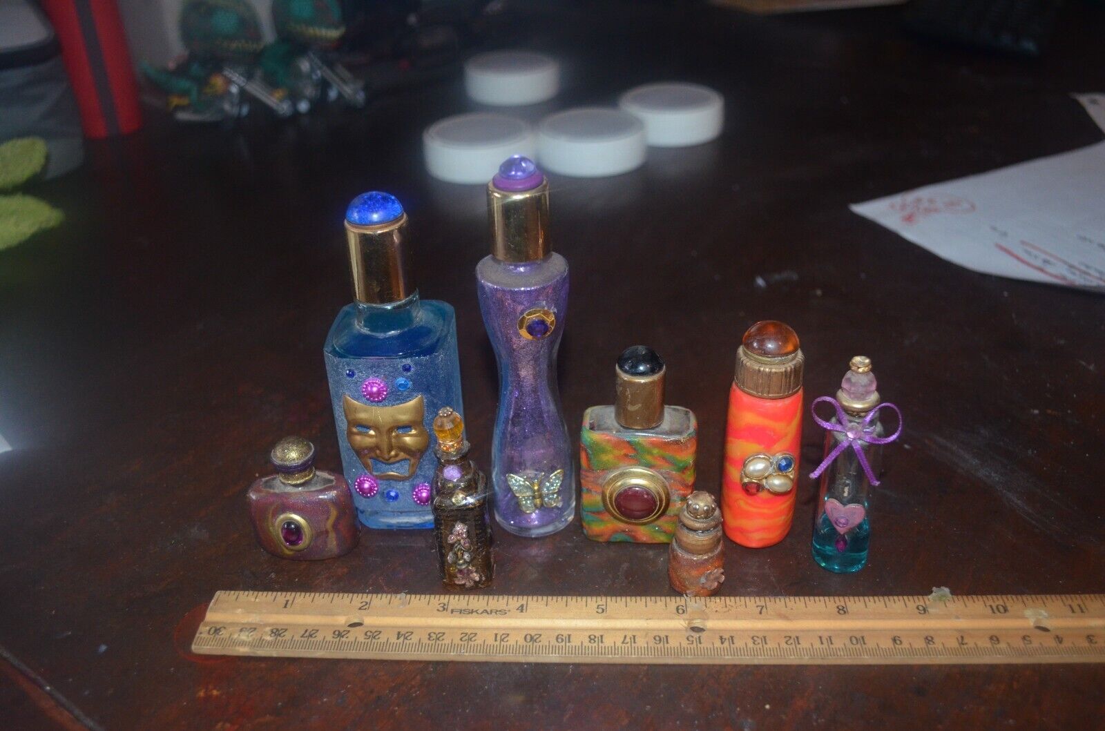 Miniature Bottles Decorated Lot of 8 Unique