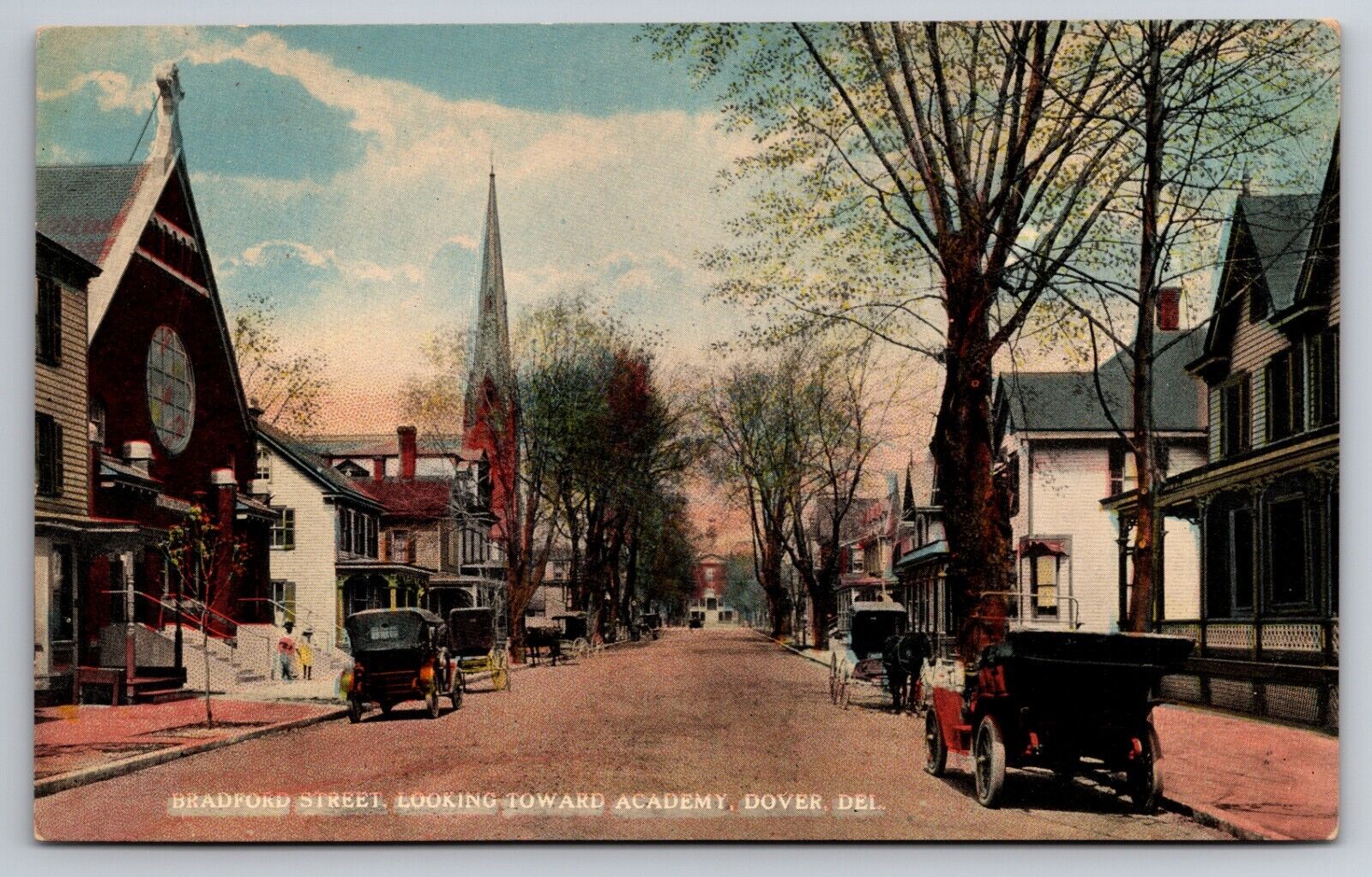 Bradford Street Looking Toward Academy Dover Delaware Old Cars c1910 Postcard