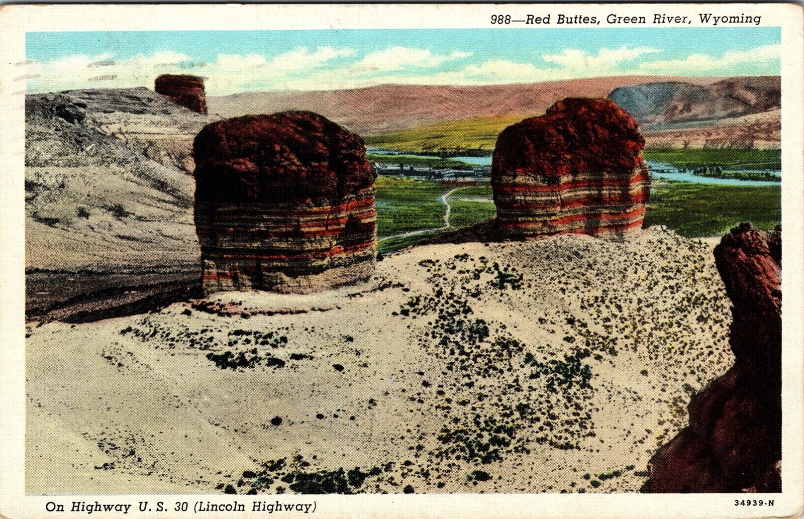 Red Buttes Green River Highway U. S. 30 Lincoln Wyoming  VTG Postcard  c.1943