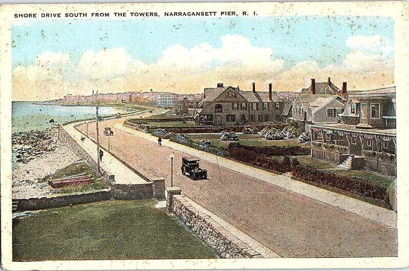 Postcard ROAD SCENE Narragansett Pier Rhode Island RI AJ4999