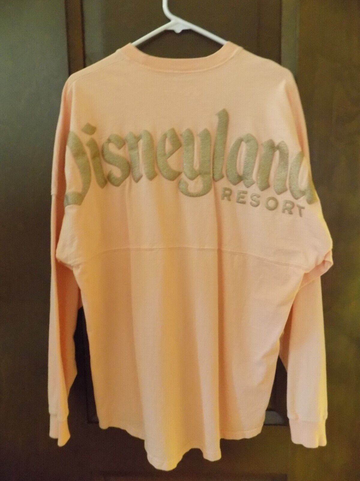 Disneyland Spirit Jersey Shirt Adult Rose Gold Glitter Pink / Coral L Sleeve MED