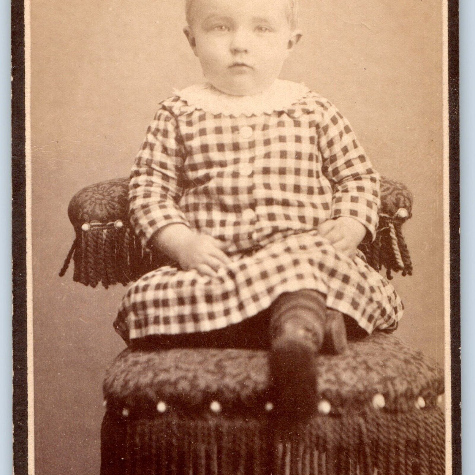 c1880s Manchester, Iowa Young Toddler Boy in Dress CdV Photo Card CB Mills H23