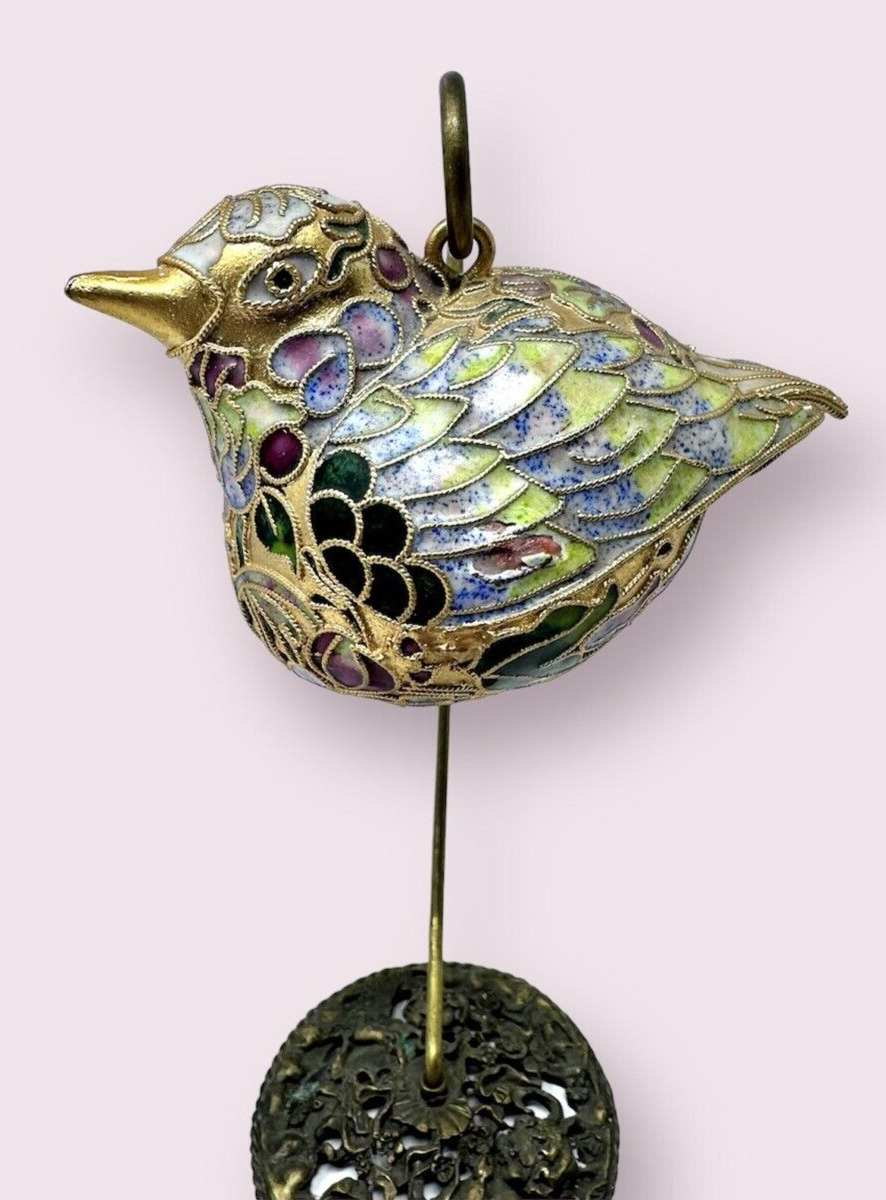 Vintage Enameled Art Bird Ornament w/Stand NYCO 2002 by Nicki Yassaman
