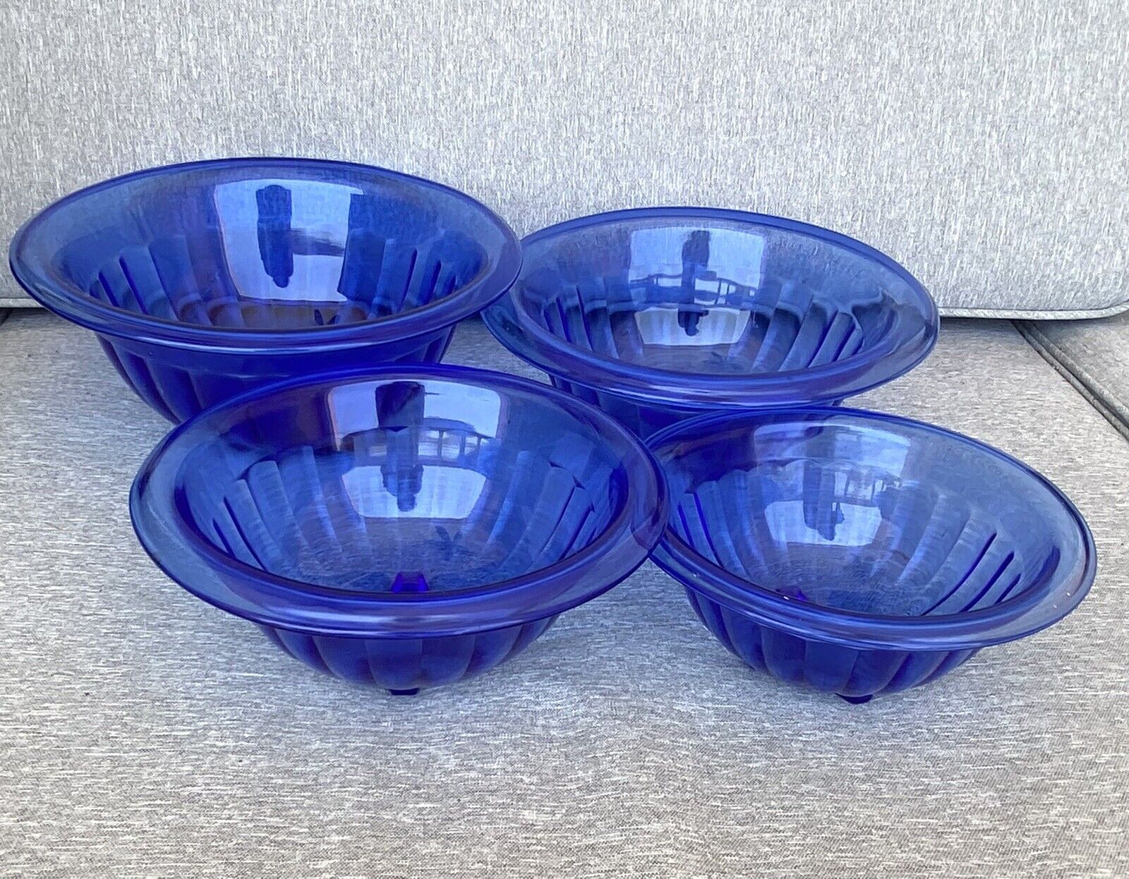 HAZEL ATLAS PANAL OPTIC Nesting 4 Bowl Set Cobalt Blue Antique Depression Glass