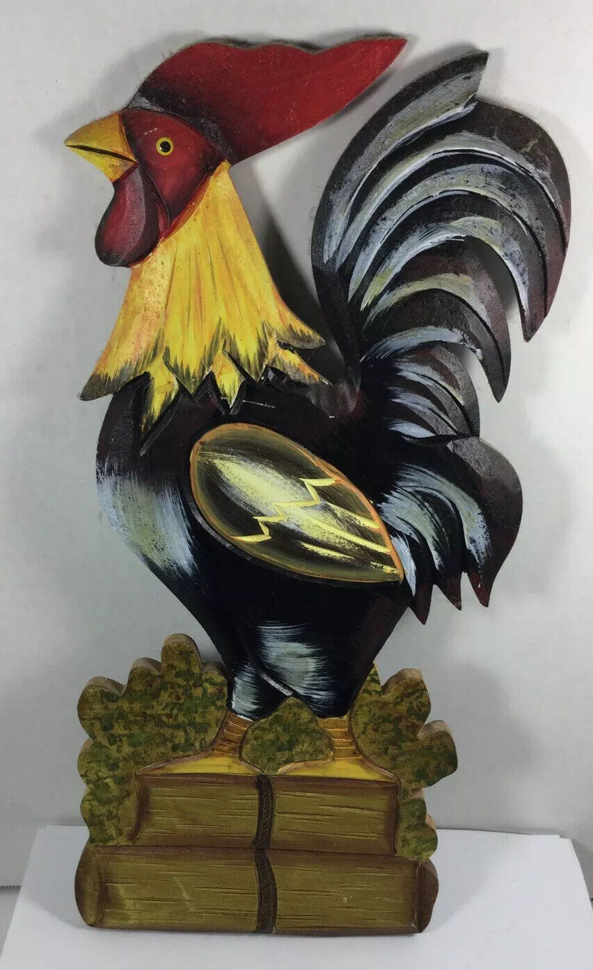 15” Tall Hanging Wall Wood Rooster Country Chicken
