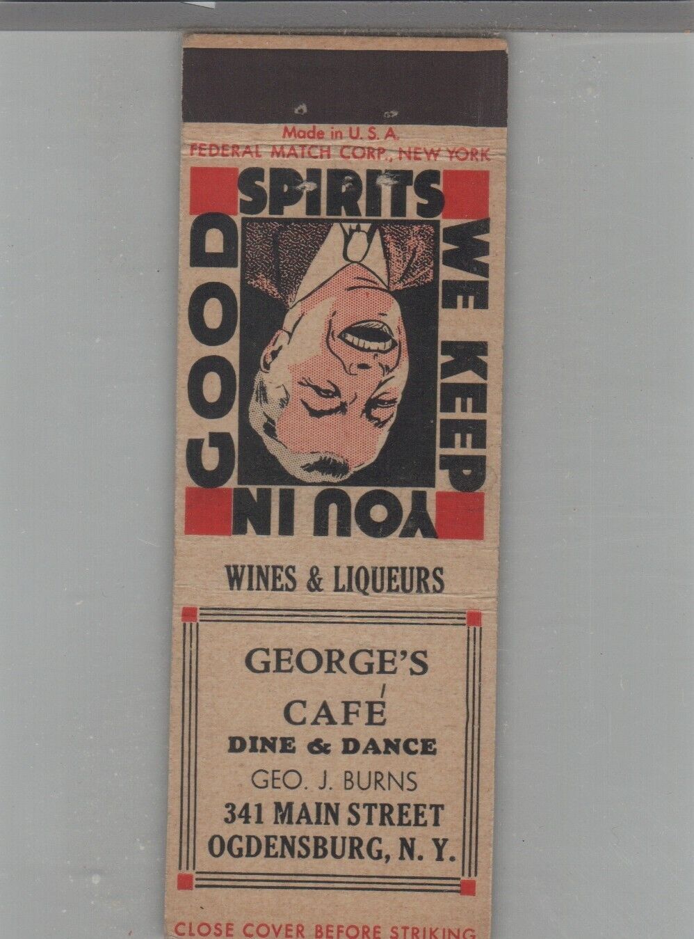 Matchbook Cover 1920s-30's Federal Match George's Cafe Ogdensburg, NY