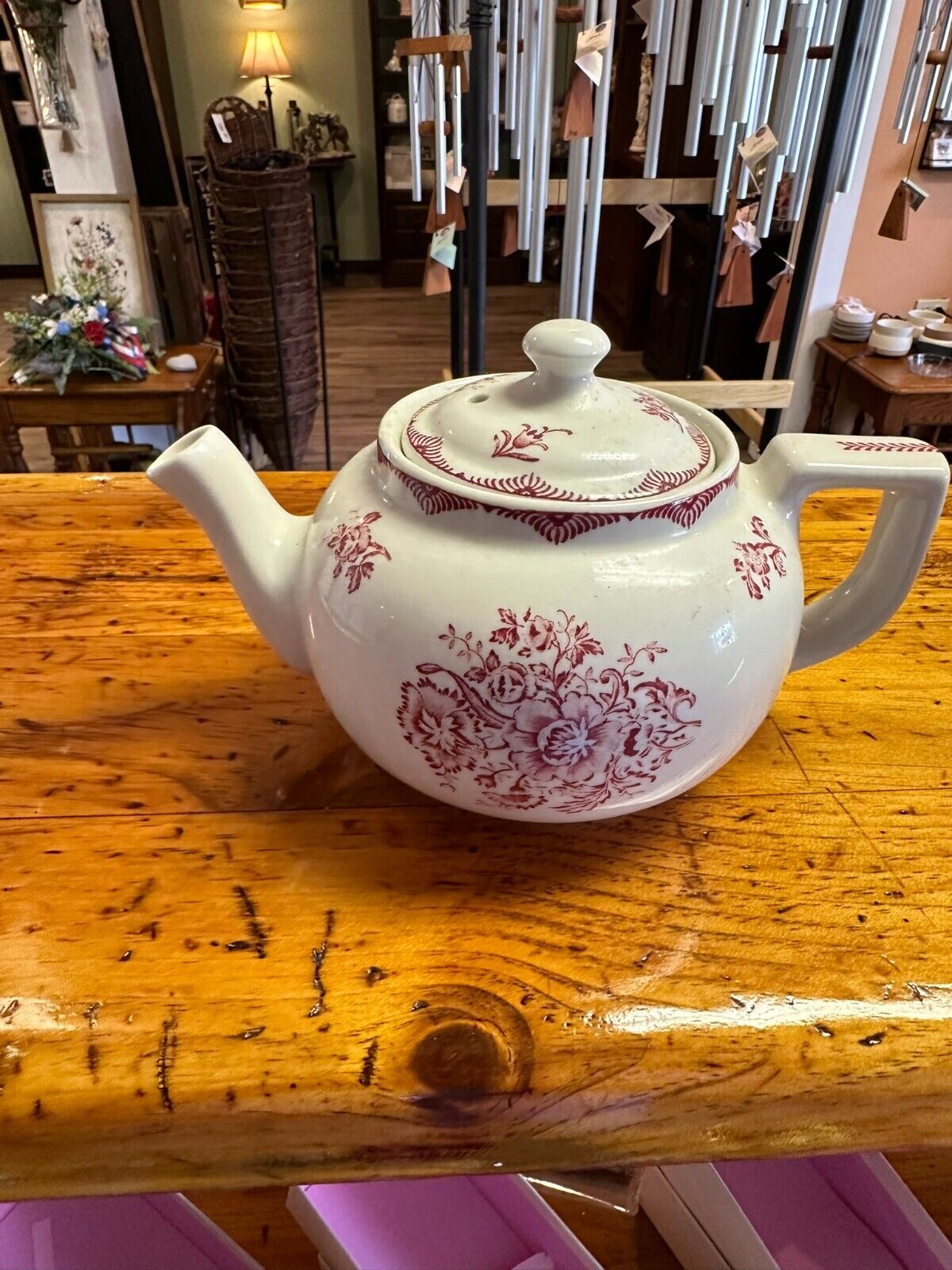 Vintage -Sterling China Tea Pot Red Floral Design: York Kitchen Equipment NY