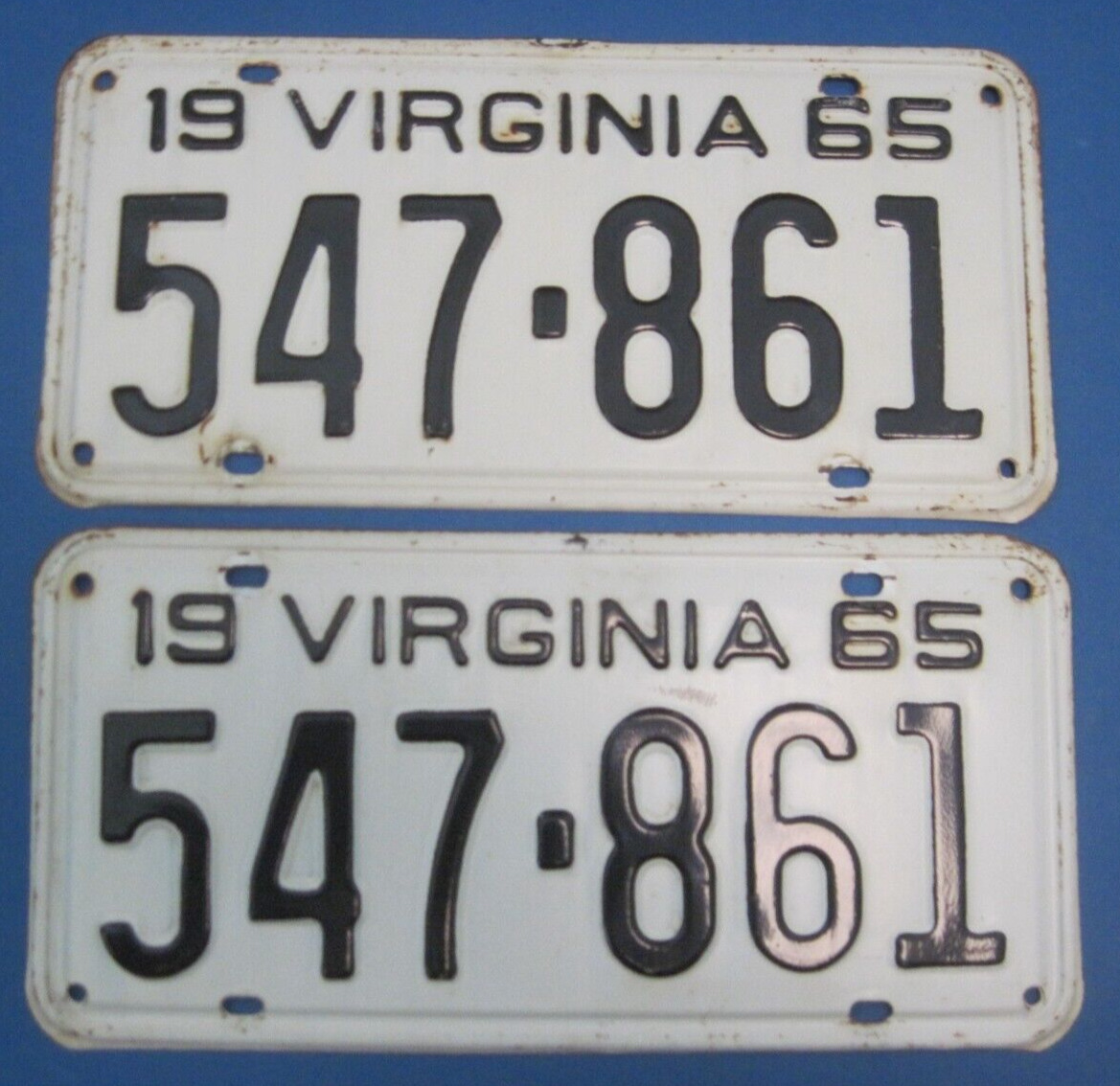 1965 Virginia License Plates very good  DMV clear for YOM