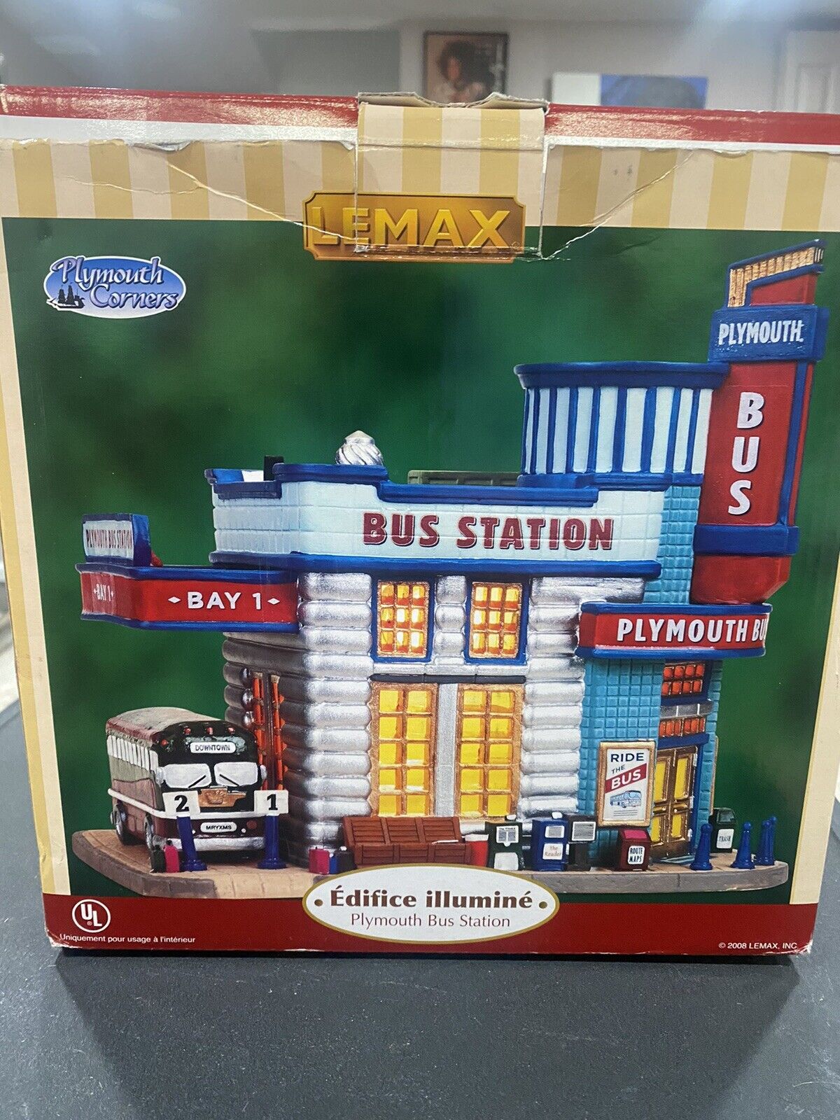 Lemax Plymouth Corners Bus Station Retired 2008 Great Shape