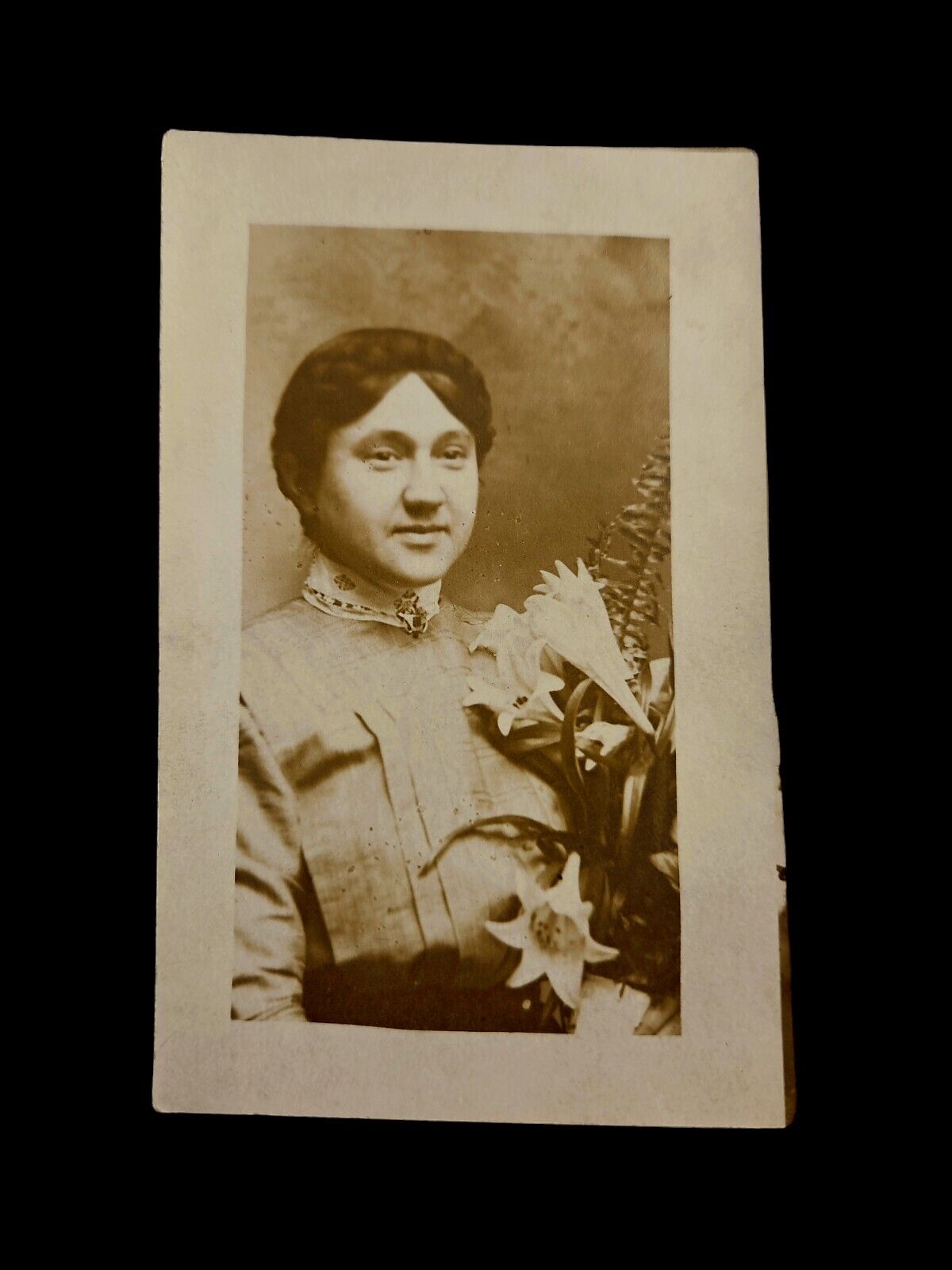 Antique Rppc Photo Postcard Woman Flowers