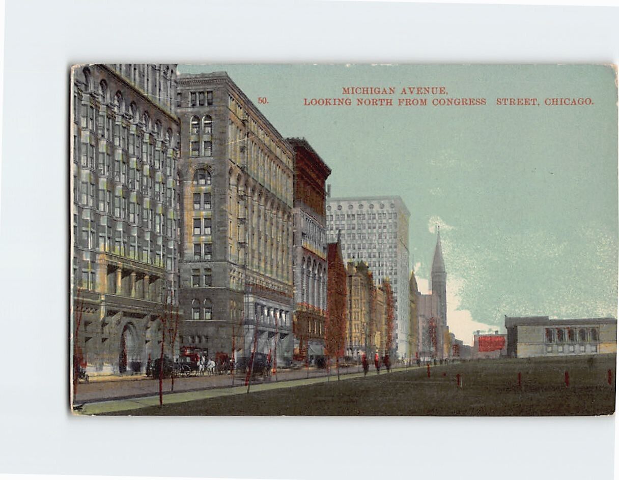 Postcard Michigan Avenue looking north from Congress Street, Chicago USA