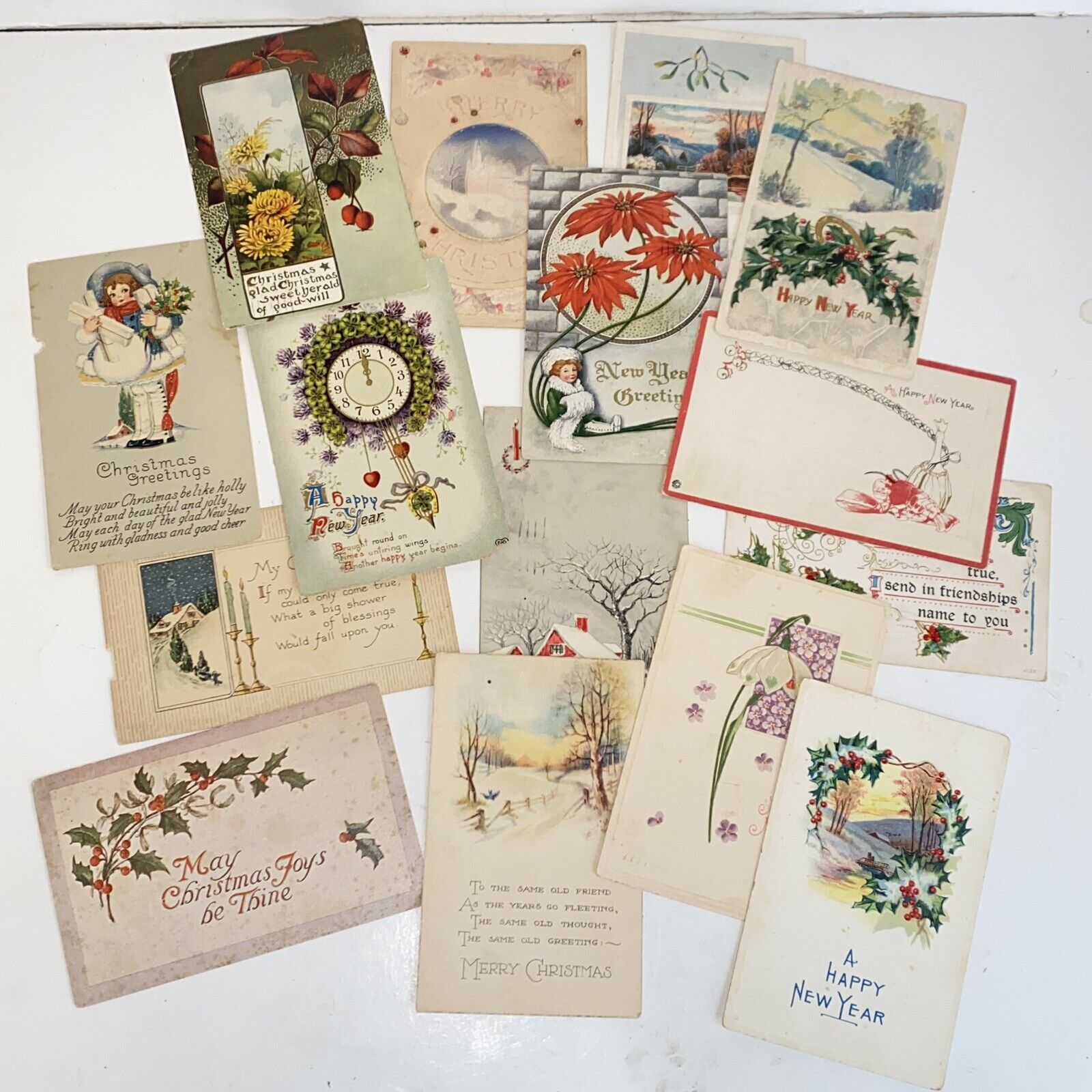 Antique Early 1900s-1920 Christmas and New Year Post Cards Lot of 15