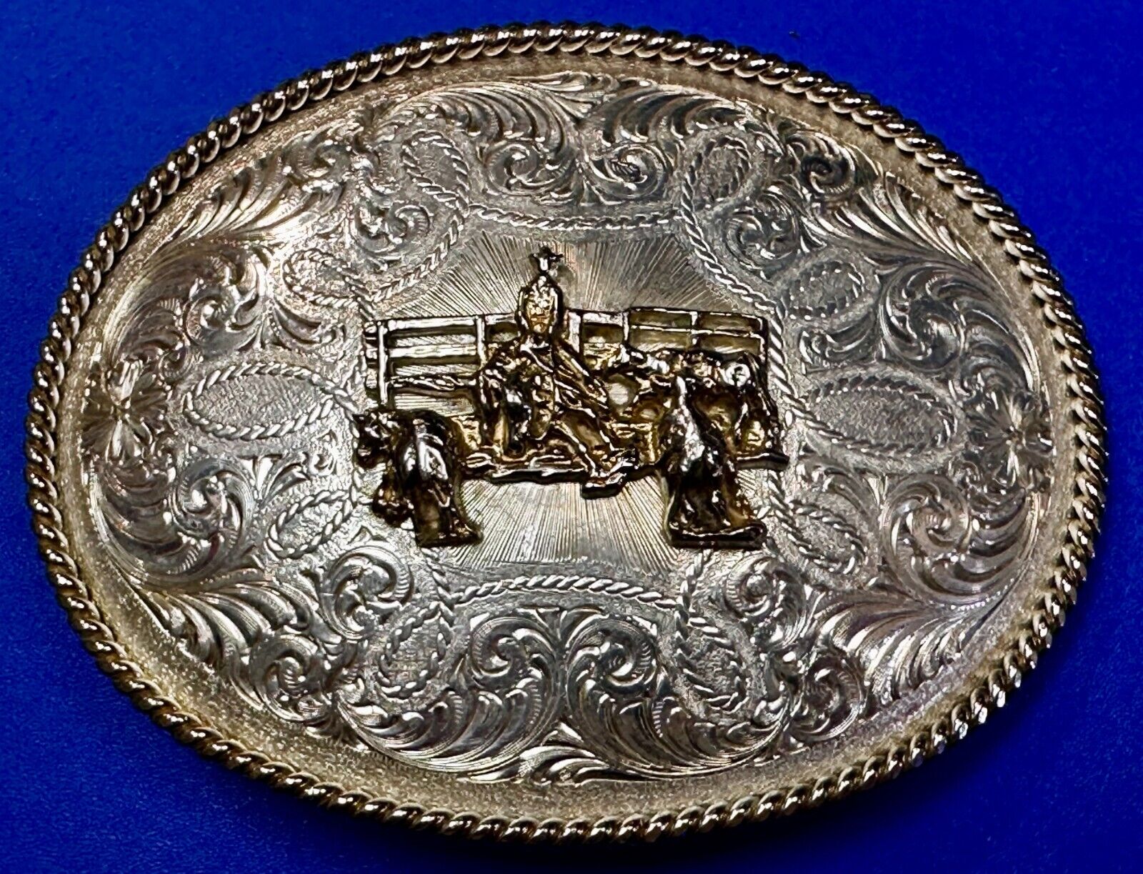 Roping Cowboy On Farm Vintage Montana Silversmiths Silver Plated Belt Buckle