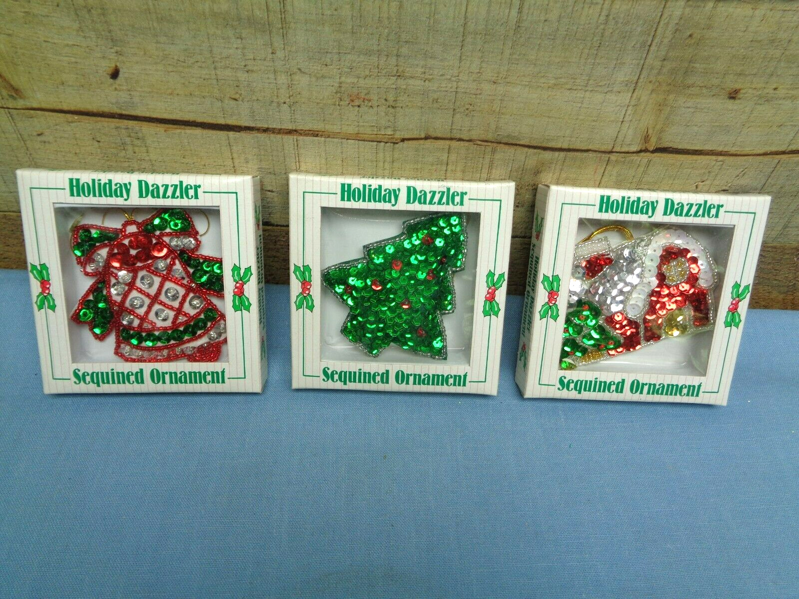 Vintage GIFTCO Holiday Dazzler Sequined Ornaments-Set of 3-Bell Tree House
