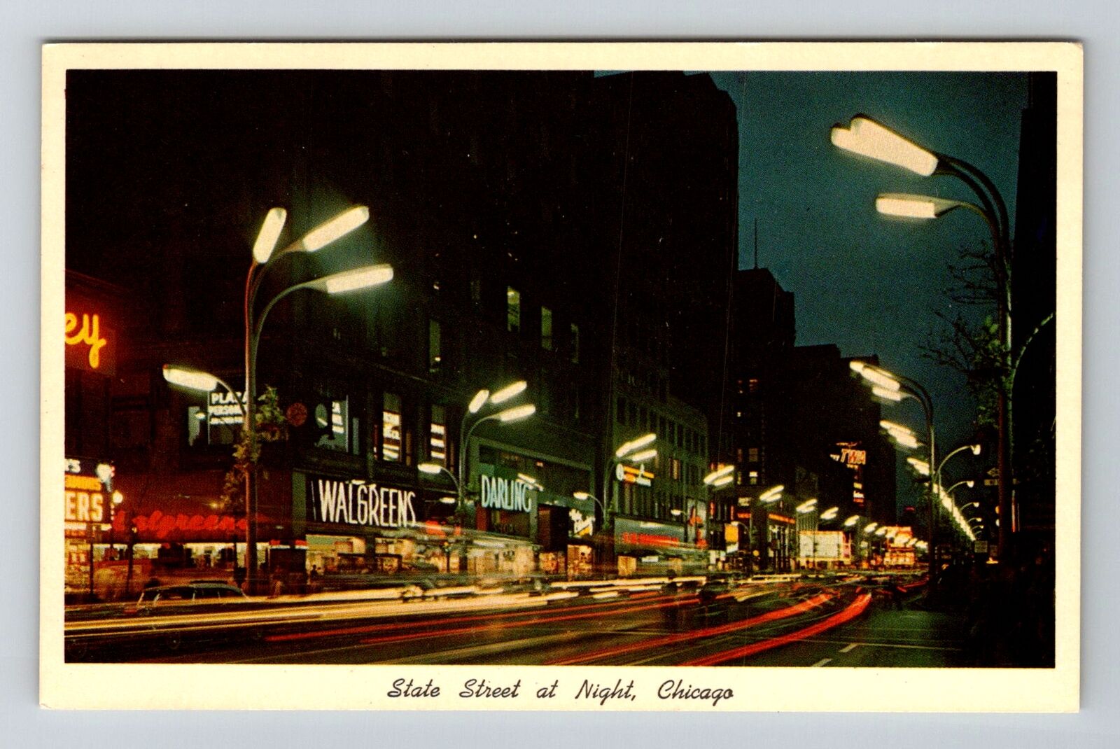 Chicago, IL-Illinois, State Street At Night Walgreens Antique, Vintage Postcard