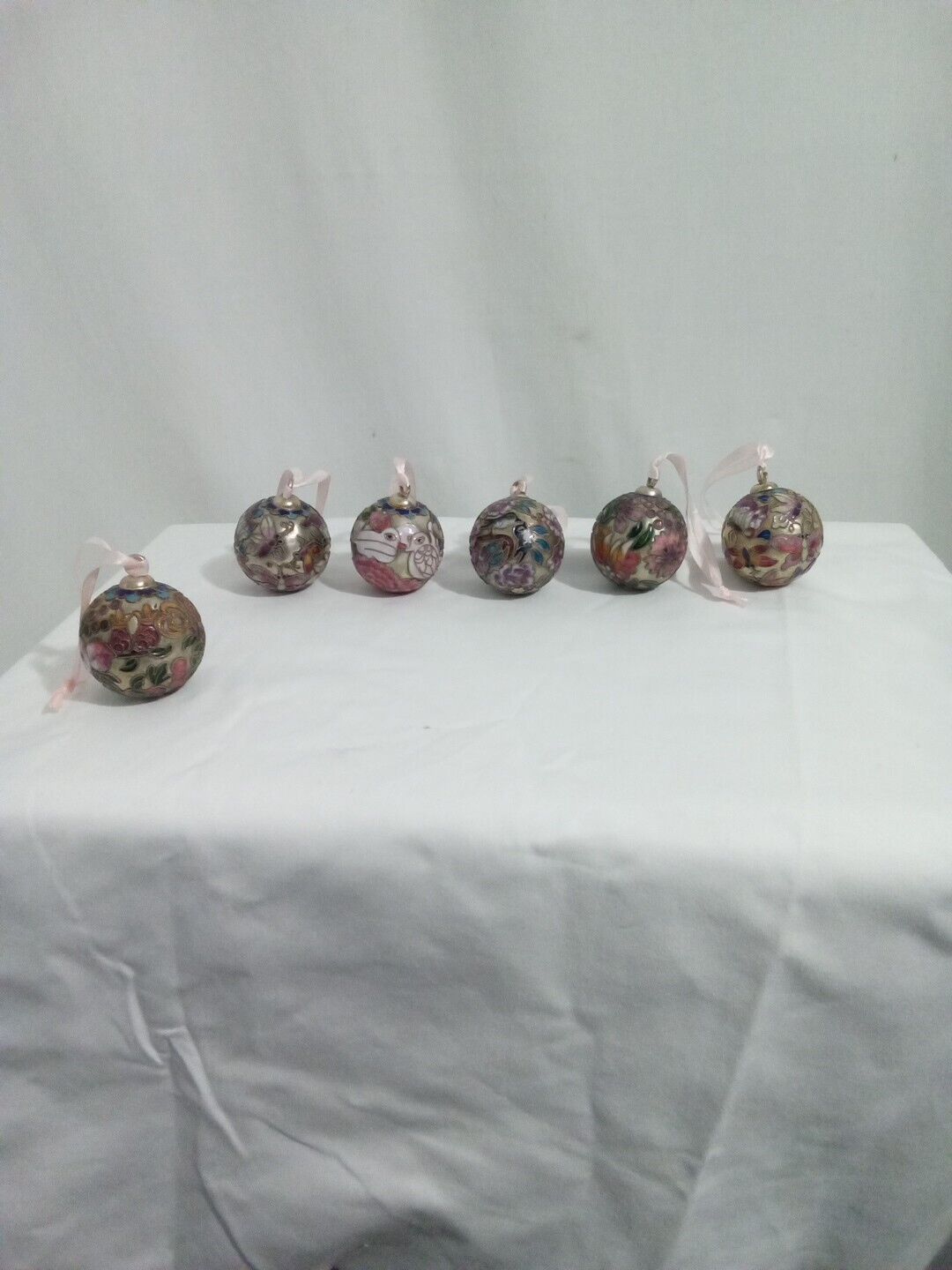 Vintage Set Of 6 Cloisonne  Christmas  Ornaments Stunning Condition 