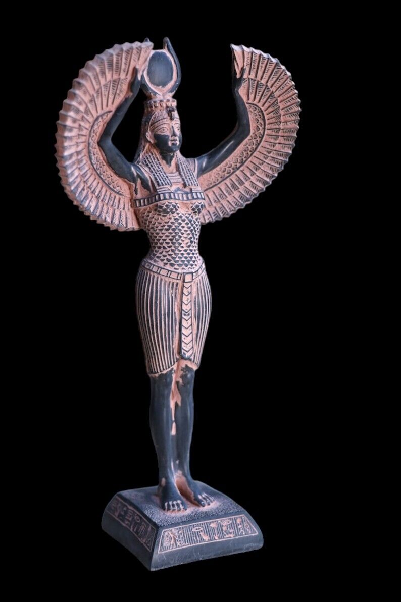 UNIQUE HANDMADE ANCIENT EGYPTIAN Statue Heavy Stone Large Winged Goddess Isis