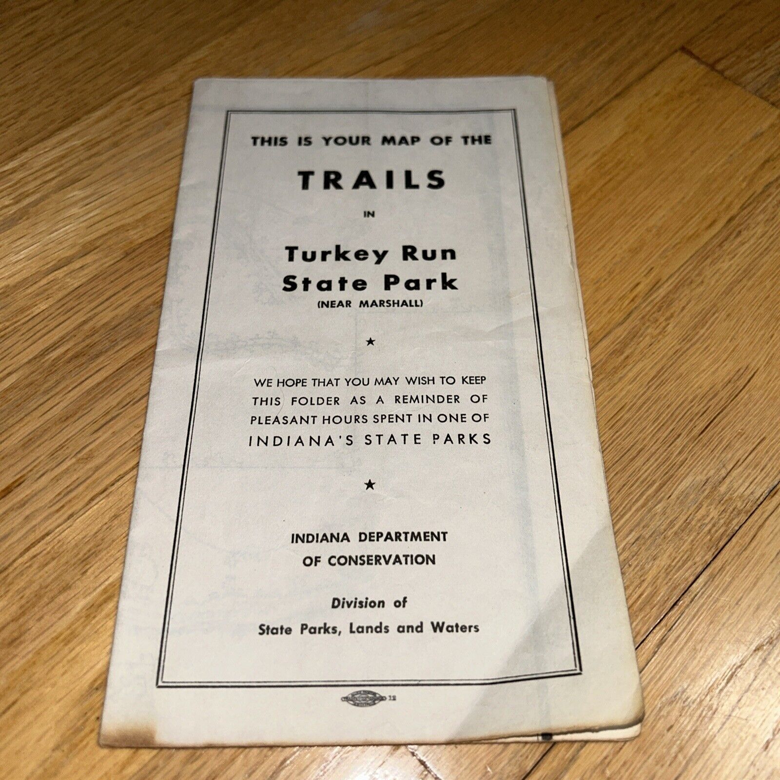 1949 TURKEY RUN STATE PARK TRAIL MAP - Indiana