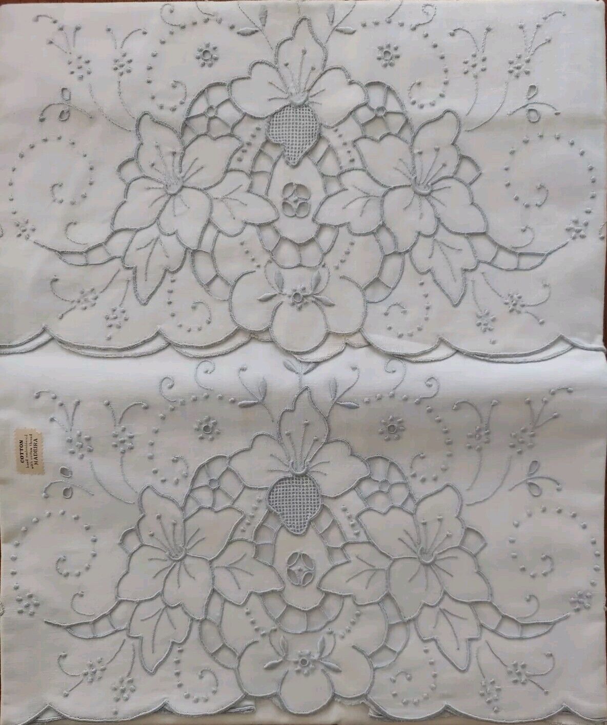 Vtg Pair Off White MADEIRA Pillowcases Hand Embroidery 22\