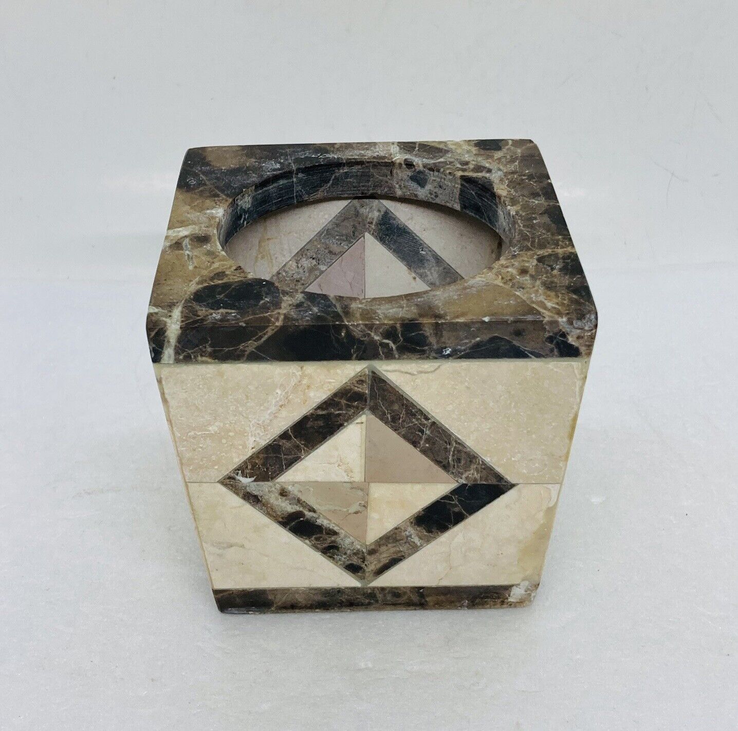 Vintage Geometric Art Marble Stone Votive Candle Holder Large Heavy Duty 33