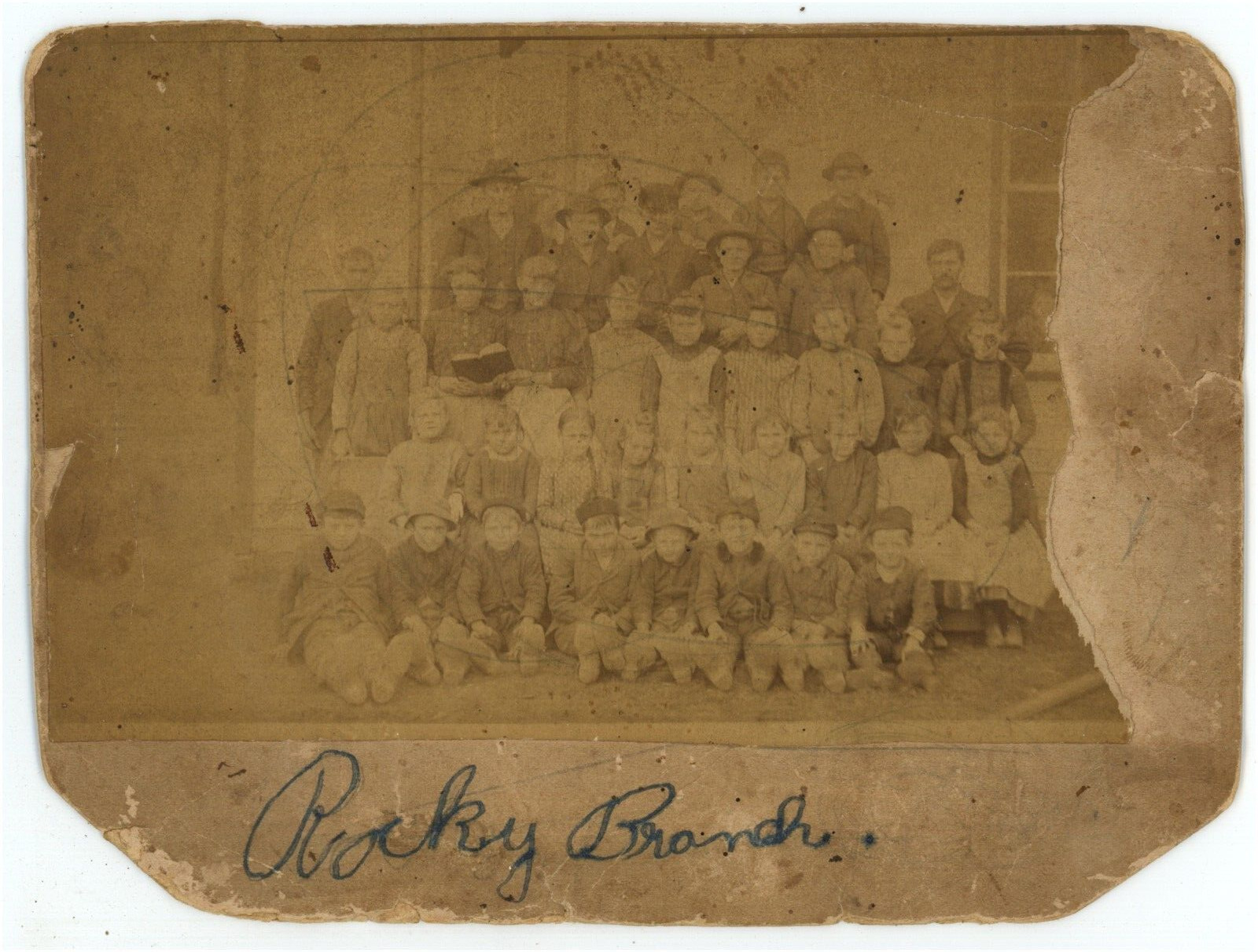 Circa 1880\'S Cabinet Card Rocky Brach School Picture Featuring Multiple Children