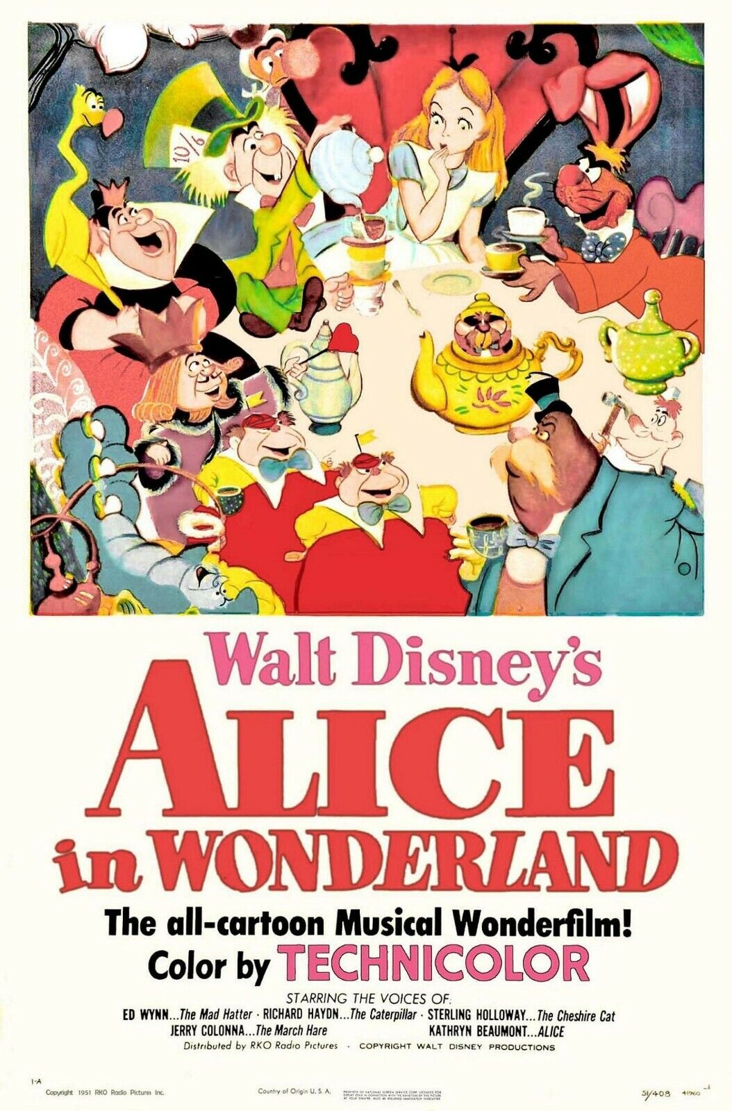 1951 Walt Disney\'s Alice In Wonderland Queen Of Hearts Mad Hatter Tea ☕