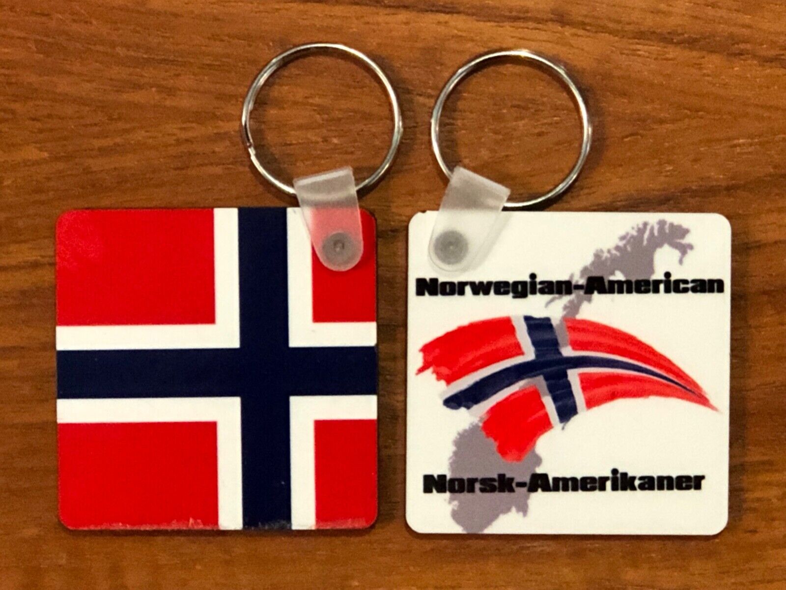 Set of two Double-sided Norwegian-American Keychains. Show your Norwegian Pride