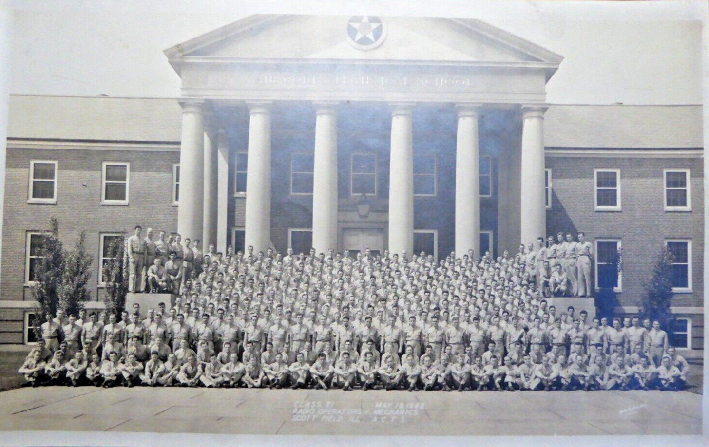 1942 WWII Army Air Corps Technical School Class 21 Photo Scott Field Illinois