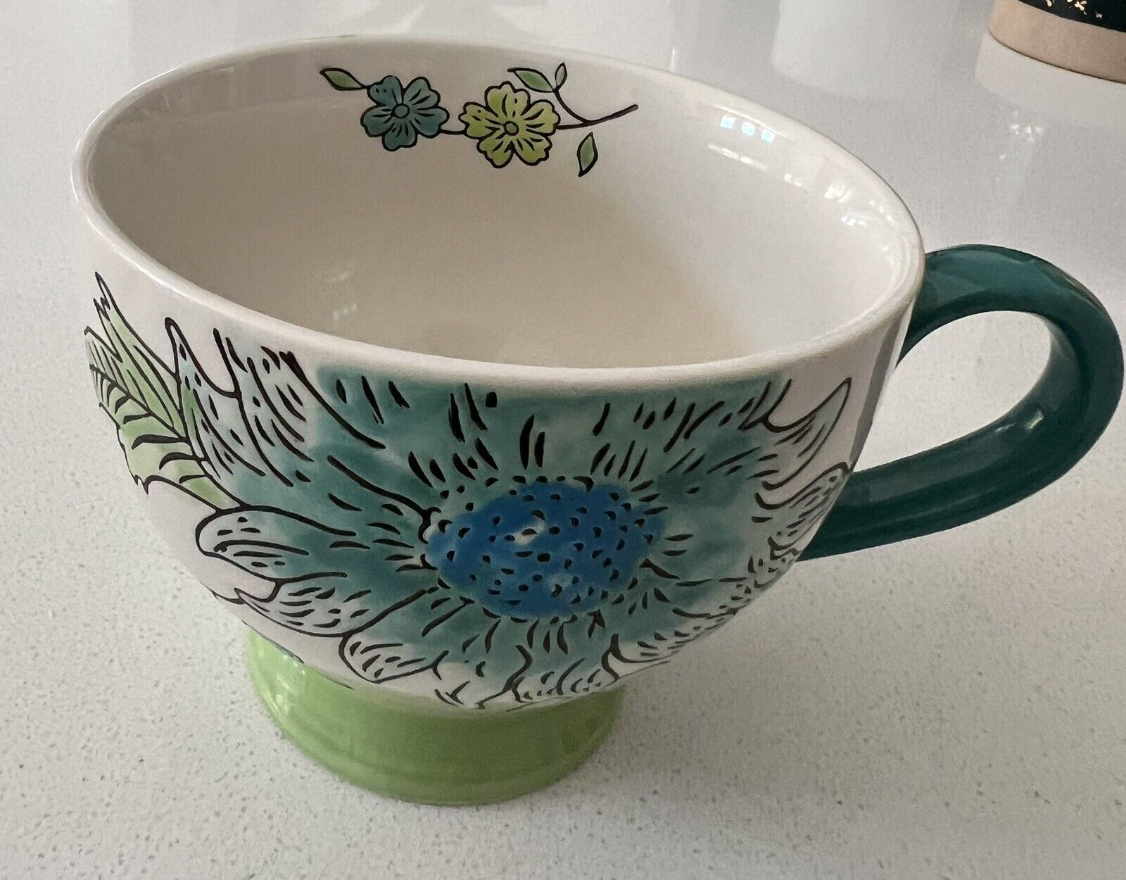 Dutch Wax Floral Peacock Colors Footed Hand Painted Coffee Tea Soup Mug