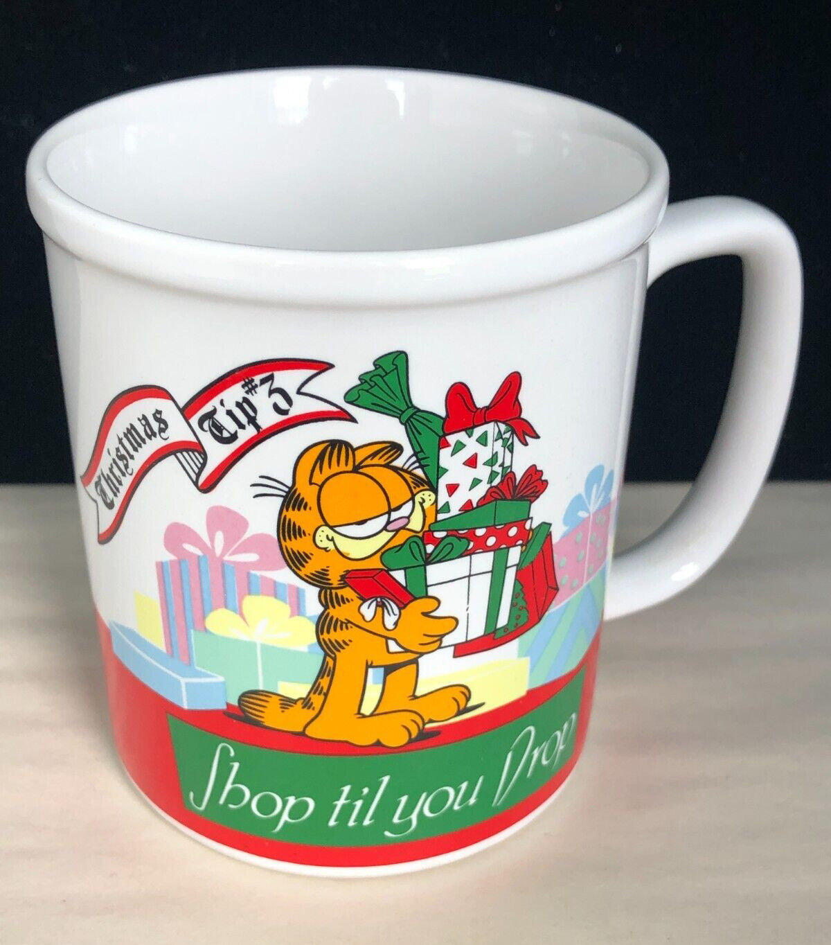 Vintage Garfield's Christmas Tip #3 Shop til you Drop Mug - 1978 - ENESCO