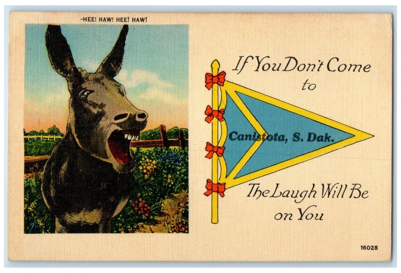 1949 If You Don\'t Come Canistota South Dakota Laugh Will Be You Pennant Postcard