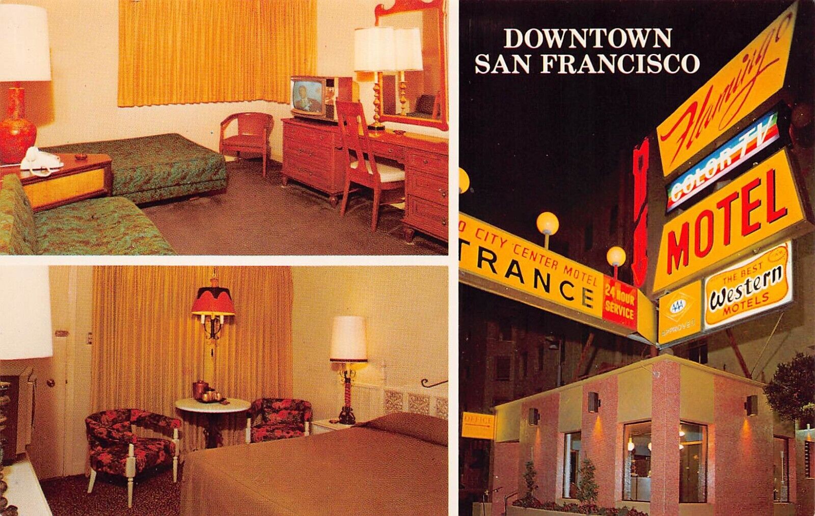 San Francisco CA Flamingo City Center Motel Interior TV On Room Vtg Postcard C51