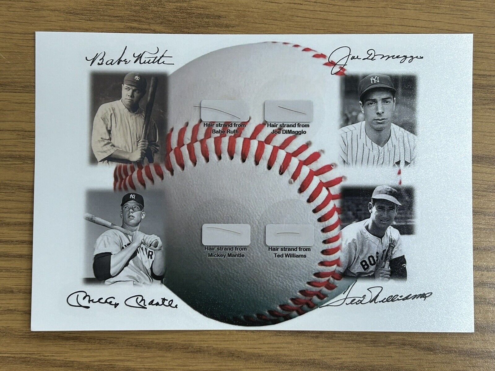 Babe Ruth DiMaggio Williams Mickey Mantle Hair Strand Lock Piece Relic Baseball