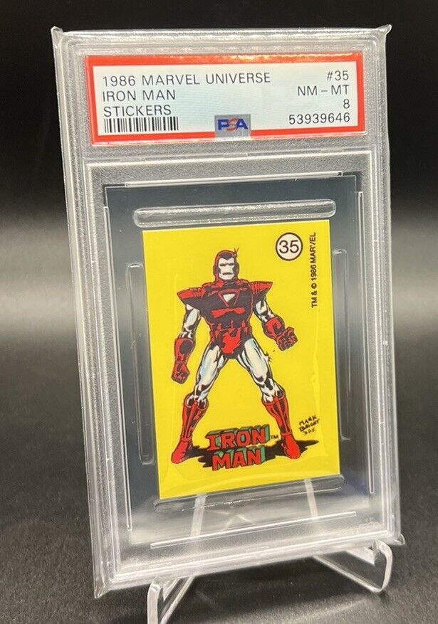 1986 Marvel Universe Sticker Iron Man PSA 8 NM/MT