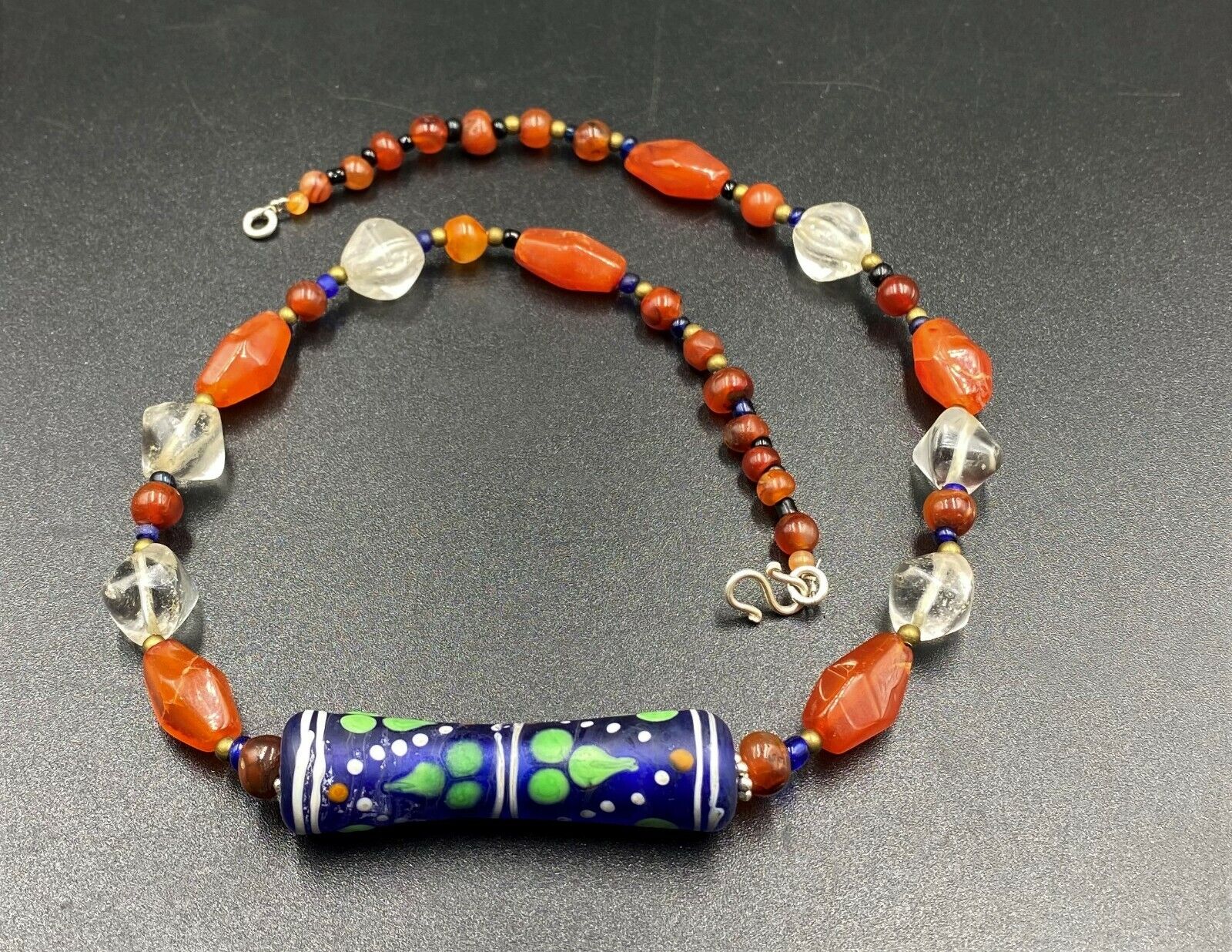 Vintage Antique Himalayan Antiquities Carnelian Crystals Jewelry Glass Necklace