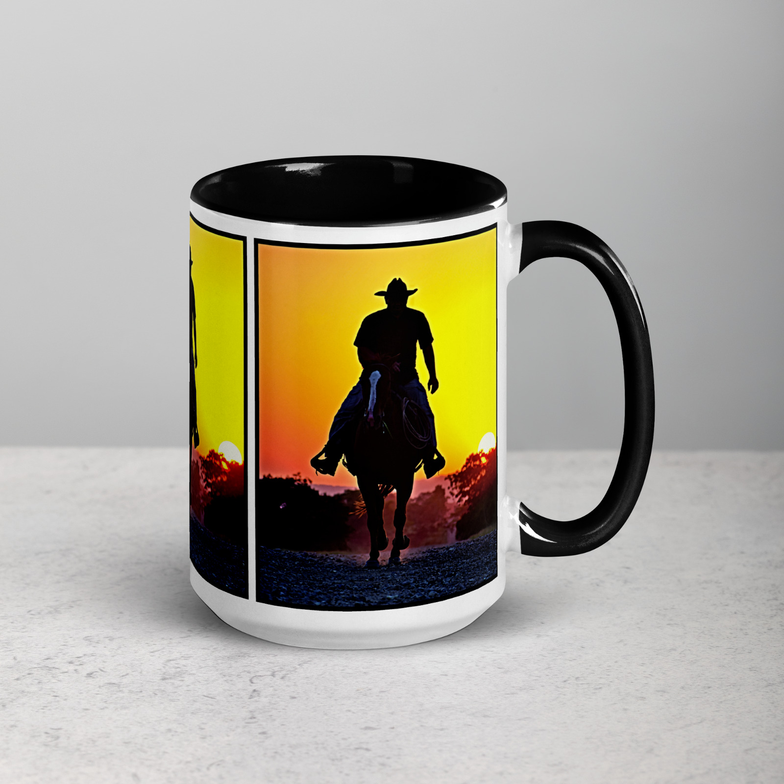 NEW COWBOY SUNSET Cowboy riding off into the sunset Western Fan Mug 15oz GIFT